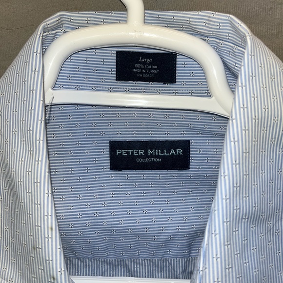 x Peter Millar Shirt Men Large Blue 100% Cotton Geometric Pattern Long Sleeve - Picture 2 of 8